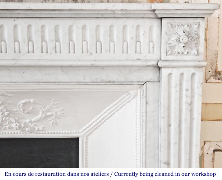 Louis XVI style Carrara marble fireplace decorated with a fluted frieze Louis XVI style Carrara marble fireplace decorated with a fluted frieze-6