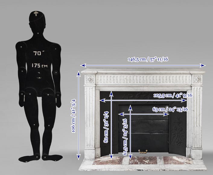 Louis XVI style Carrara marble fireplace decorated with a fluted frieze Louis XVI style Carrara marble fireplace decorated with a fluted frieze-10