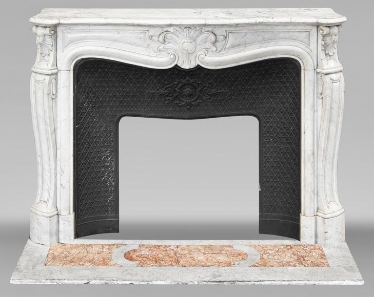 Louis XV style Carrara marble fireplace decorated with a palmette-0