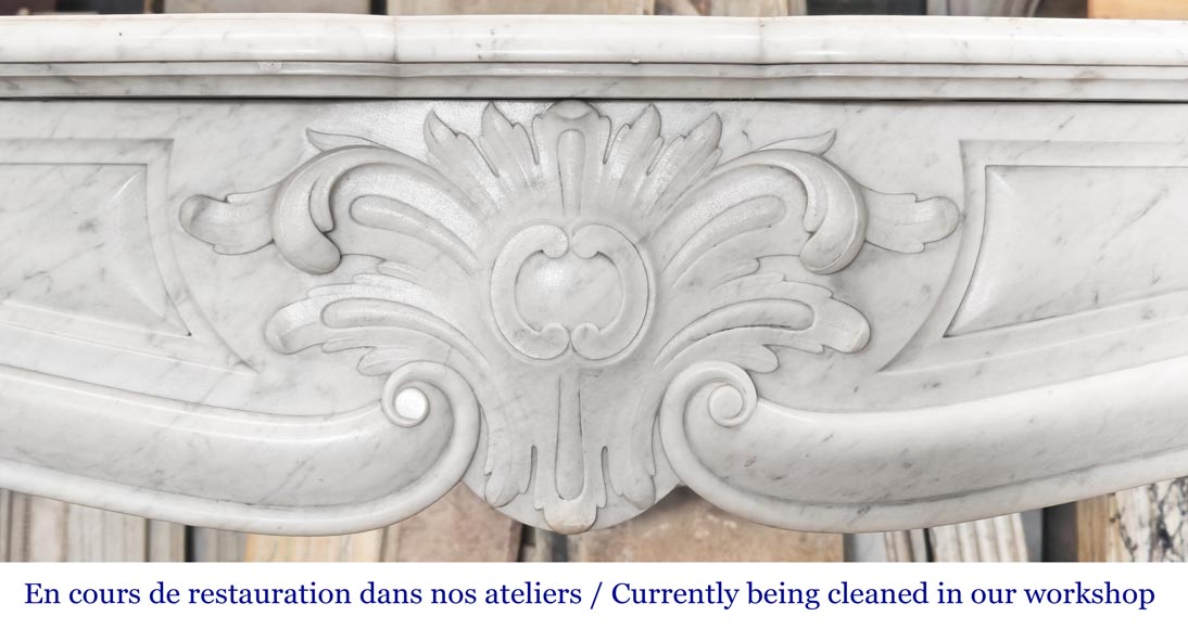 Louis XV style Carrara marble fireplace decorated with a palmette-1