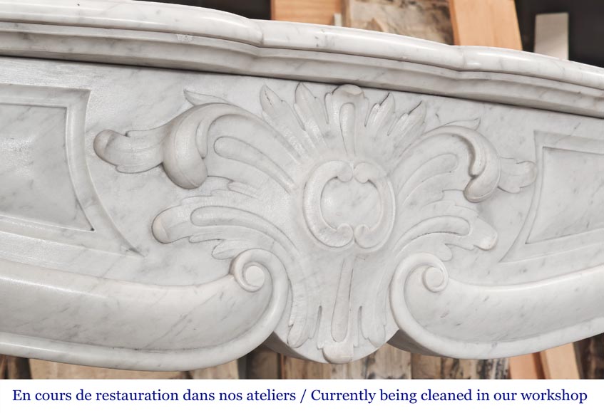 Louis XV style Carrara marble fireplace decorated with a palmette-2