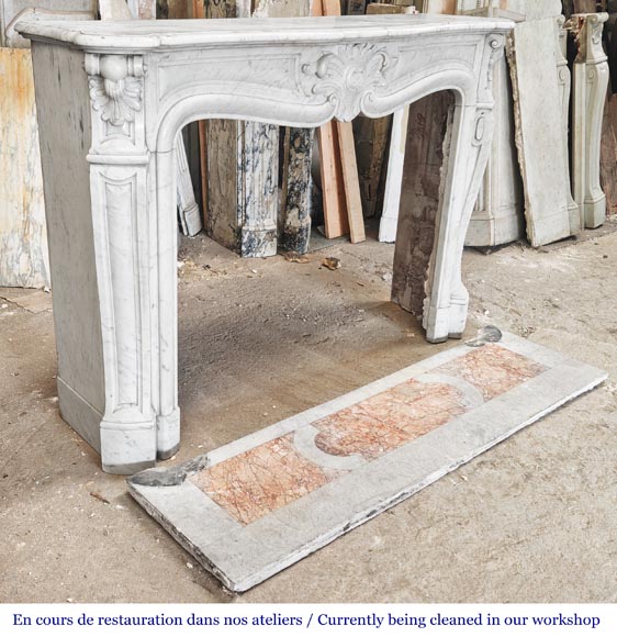 Louis XV style Carrara marble fireplace decorated with a palmette-3