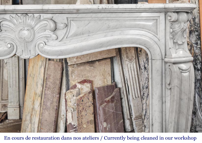 Louis XV style Carrara marble fireplace decorated with a palmette-7