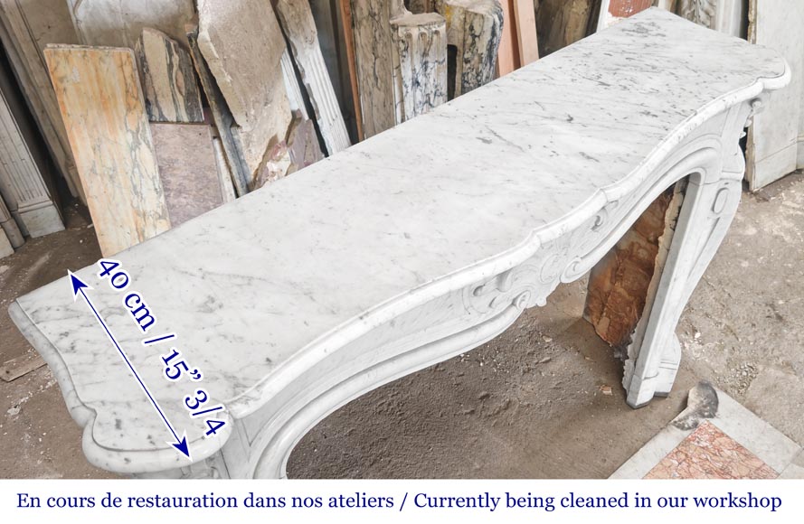Louis XV style Carrara marble fireplace decorated with a palmette-10