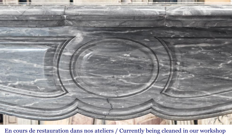 Louis XV style fireplace, Pompadour model, in Bleu Turquin marble Louis XV style fireplace, Pompadour model, in Bleu Turquin marble-1