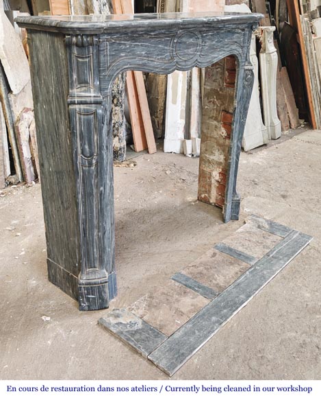 Louis XV style fireplace, Pompadour model, in Bleu Turquin marble Louis XV style fireplace, Pompadour model, in Bleu Turquin marble-2