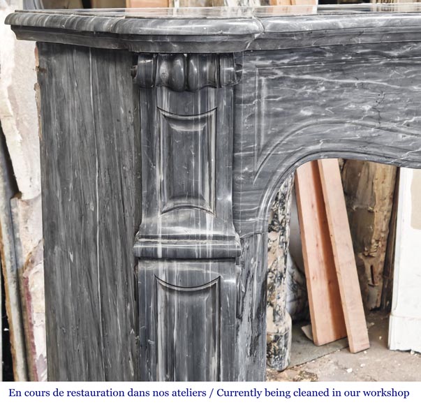 Louis XV style fireplace, Pompadour model, in Bleu Turquin marble Louis XV style fireplace, Pompadour model, in Bleu Turquin marble-3