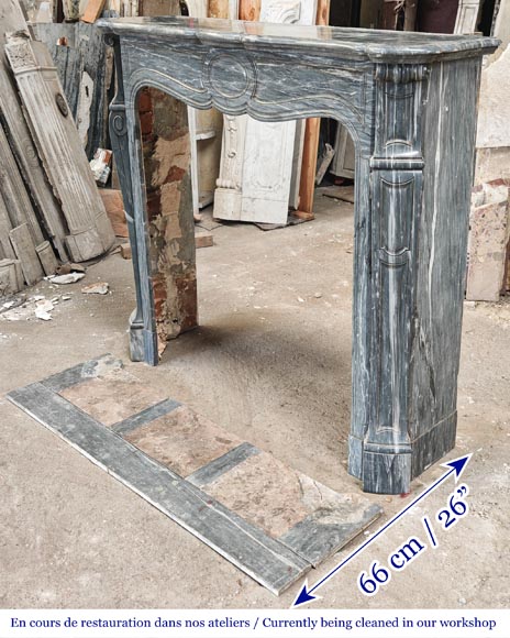 Louis XV style fireplace, Pompadour model, in Bleu Turquin marble Louis XV style fireplace, Pompadour model, in Bleu Turquin marble-5
