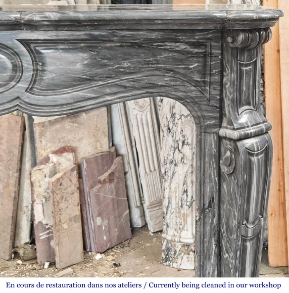 Louis XV style fireplace, Pompadour model, in Bleu Turquin marble Louis XV style fireplace, Pompadour model, in Bleu Turquin marble-6
