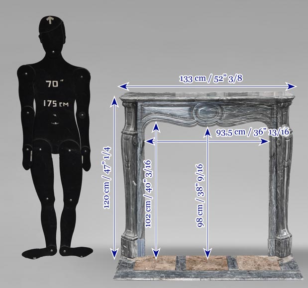 Louis XV style fireplace, Pompadour model, in Bleu Turquin marble Louis XV style fireplace, Pompadour model, in Bleu Turquin marble-10