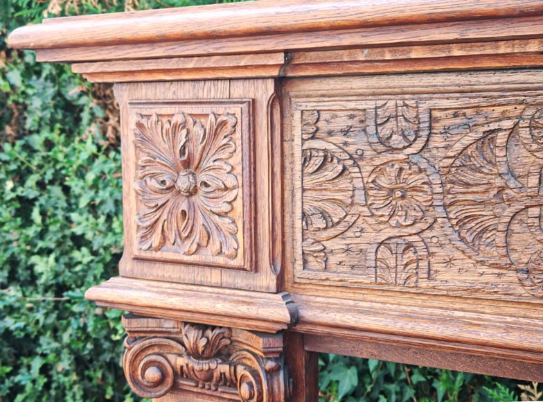 Louis XVI style oak fireplace, decorated with an oak-leaf frieze and surmounted by its oak overmantel-4