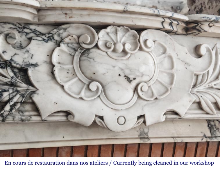 Regency-style Paonazzo marble fireplace, decorated with palm fronds Regency-style Paonazzo marble fireplace, decorated with palm fronds-2