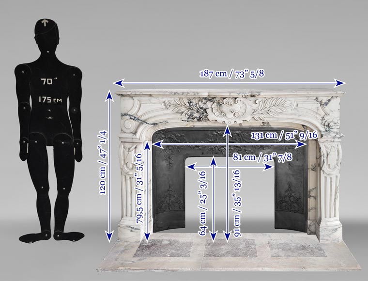Regency-style Paonazzo marble fireplace, decorated with palm fronds Regency-style Paonazzo marble fireplace, decorated with palm fronds-14