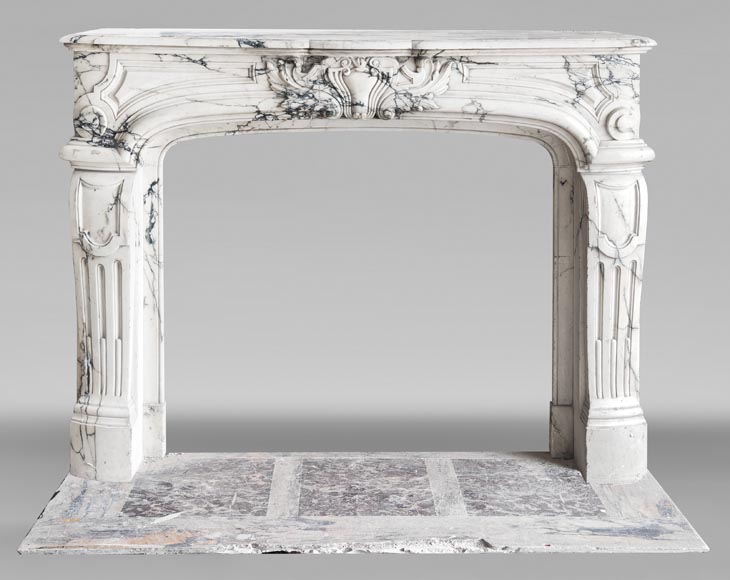 Regency-style Paonazzo marble fireplace with carved scrollwork-0