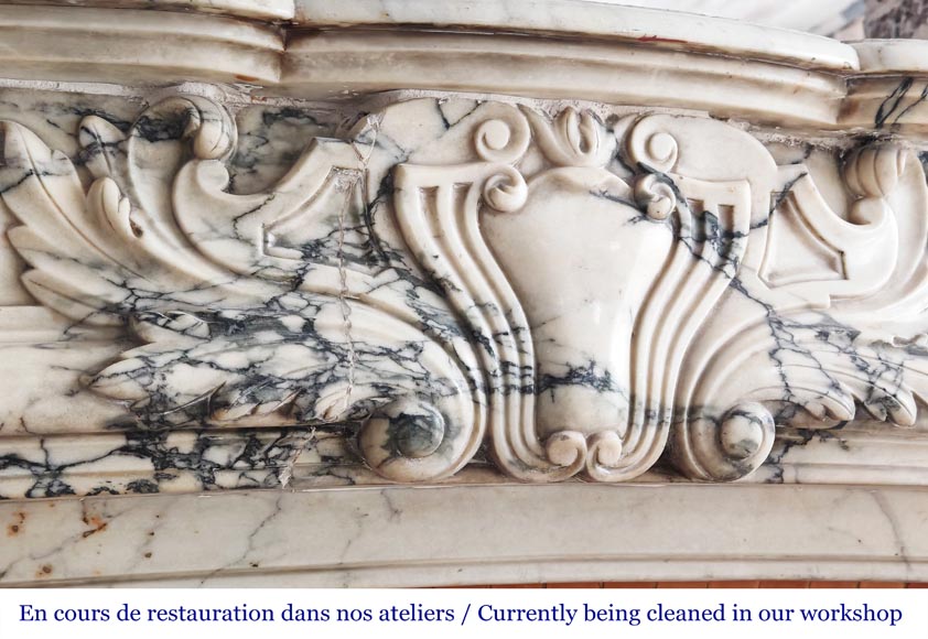 Regency-style Paonazzo marble fireplace with carved scrollwork-2