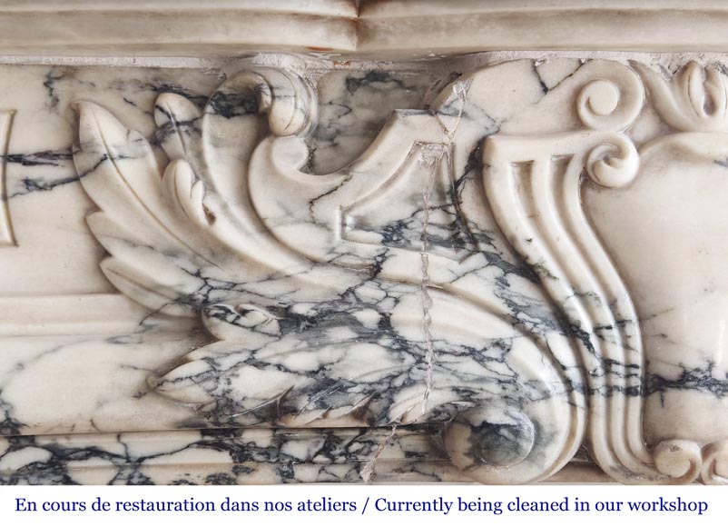 Regency-style Paonazzo marble fireplace with carved scrollwork-3