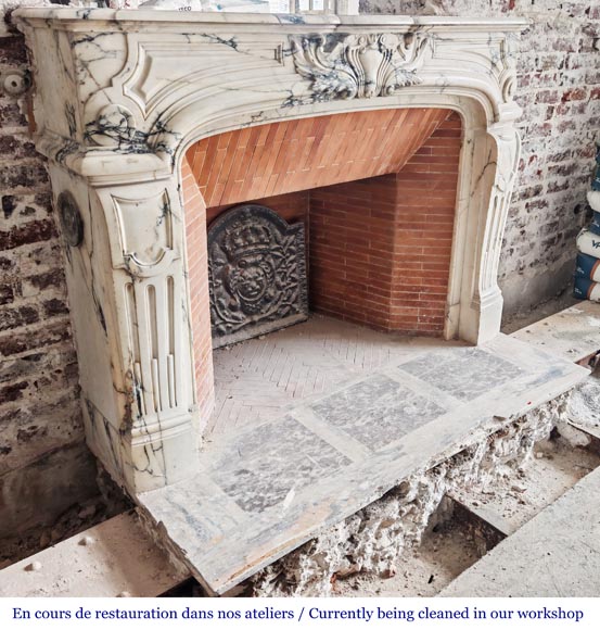 Regency-style Paonazzo marble fireplace with carved scrollwork-5