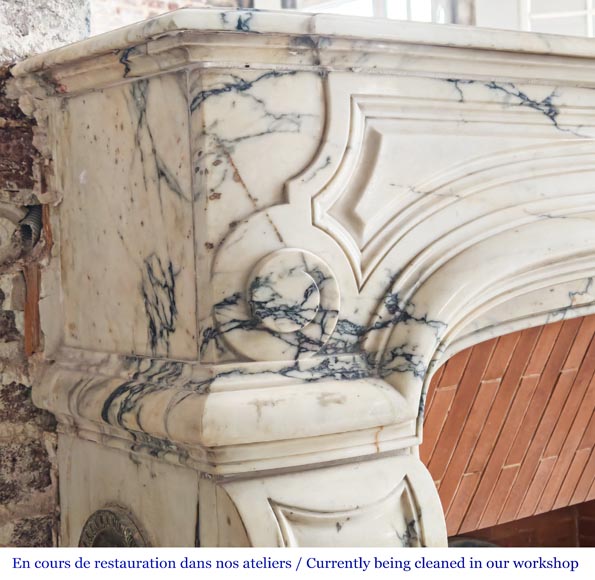 Regency-style Paonazzo marble fireplace with carved scrollwork-6