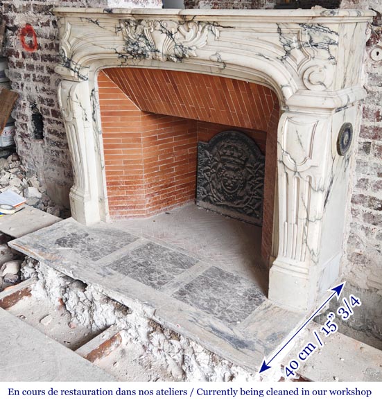 Regency-style Paonazzo marble fireplace with carved scrollwork-8