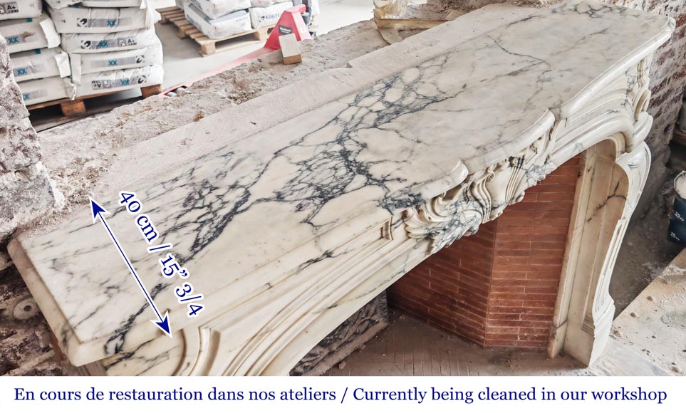 Regency-style Paonazzo marble fireplace with carved scrollwork-12