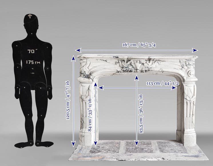 Regency-style Paonazzo marble fireplace with carved scrollwork-13