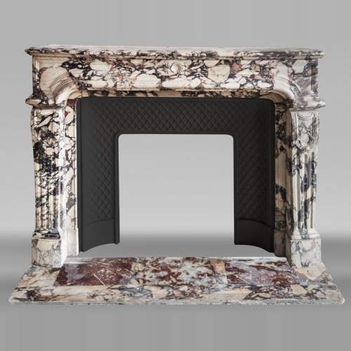 Regency-style fireplace carved in Brèche Violette marble