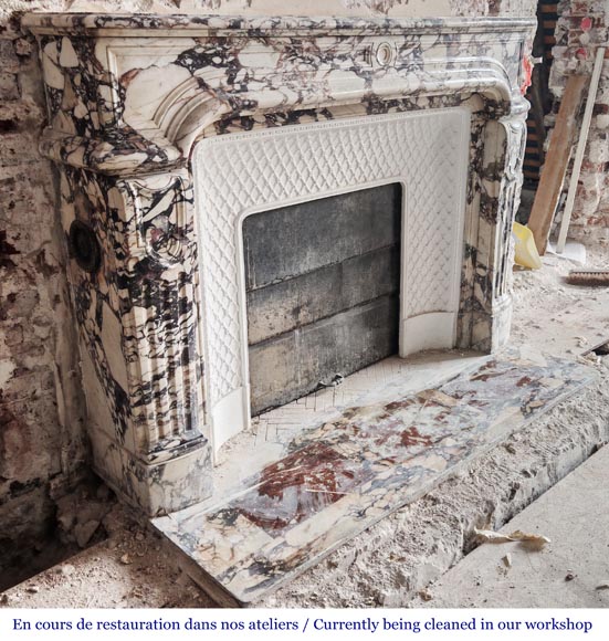 Regency-style fireplace carved in Brèche Violette marble-3