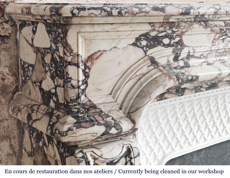 Regency-style fireplace carved in Brèche Violette marble-4