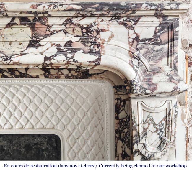 Regency-style fireplace carved in Brèche Violette marble-7