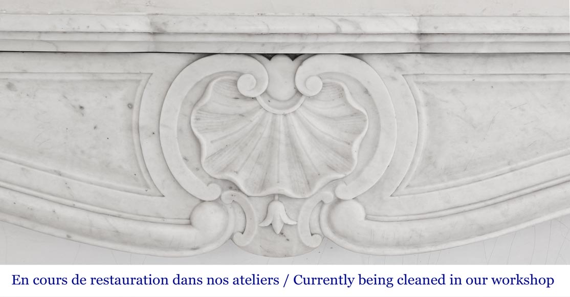 Louis XV style Carrara marble fireplace with shell motifs Louis XV style Carrara marble fireplace with shell motifs-1