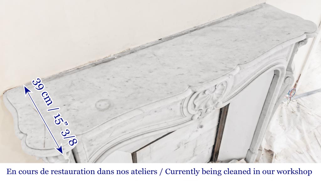 Louis XV style Carrara marble fireplace with shell motifs Louis XV style Carrara marble fireplace with shell motifs-9
