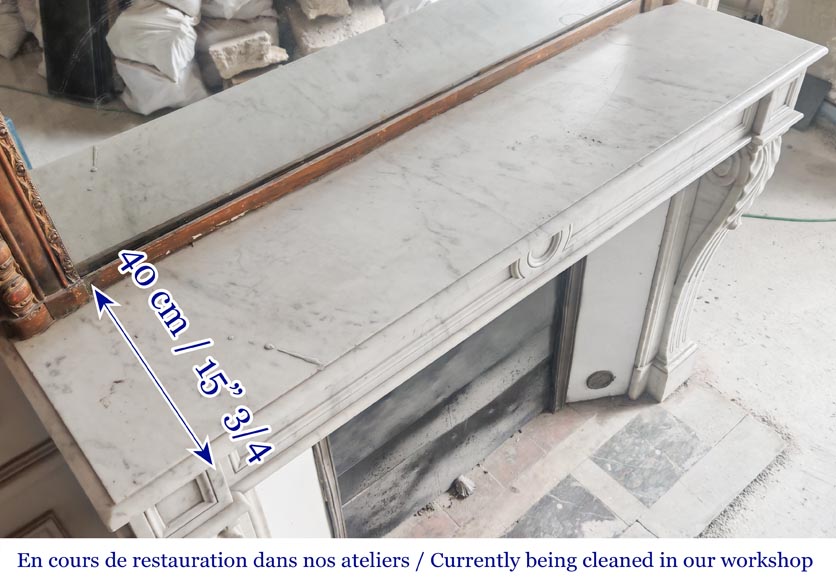Restoration-period Carrara marble fireplace with water-leaf ornamentation Restoration-period Carrara marble fireplace with water-leaf ornamentation-10