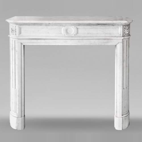 Louis XVI style Carrara marble fireplace with rounded corners