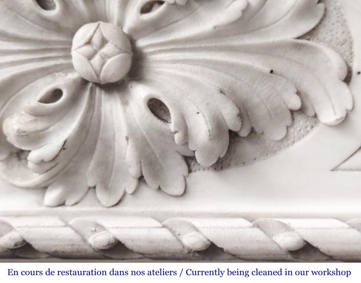 Louis XVI style Carrara marble fireplace with bead and rosette ornamentation Louis XVI style Carrara marble fireplace with bead and rosette ornamentation-3