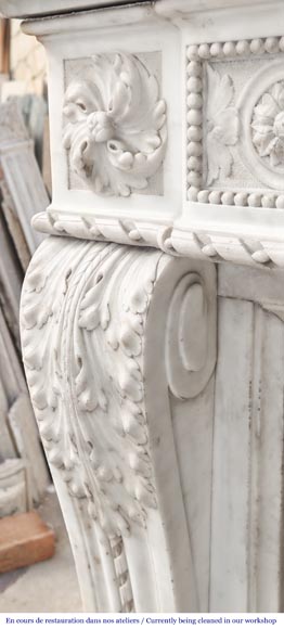 Louis XVI style Carrara marble fireplace with bead and rosette ornamentation Louis XVI style Carrara marble fireplace with bead and rosette ornamentation-8