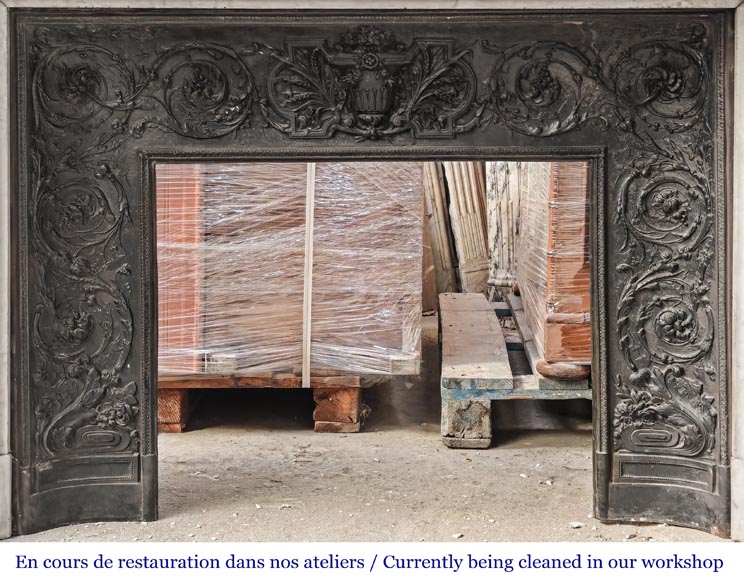 Louis XVI style Carrara marble fireplace with bead and rosette ornamentation Louis XVI style Carrara marble fireplace with bead and rosette ornamentation-14