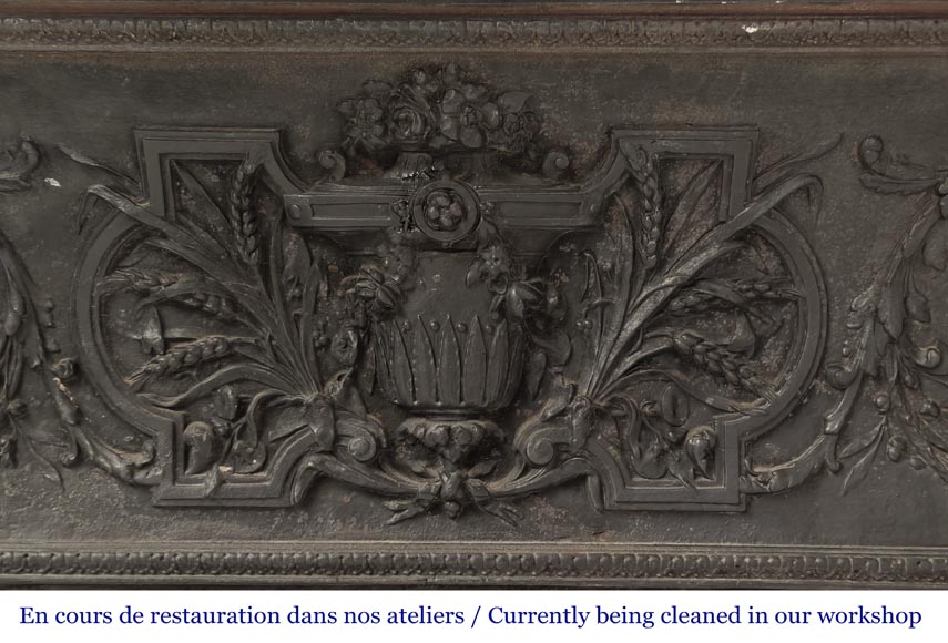 Louis XVI style Carrara marble fireplace with bead and rosette ornamentation Louis XVI style Carrara marble fireplace with bead and rosette ornamentation-15