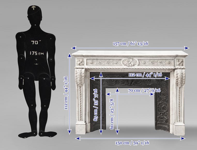 Louis XVI style Carrara marble fireplace with bead and rosette ornamentation Louis XVI style Carrara marble fireplace with bead and rosette ornamentation-18