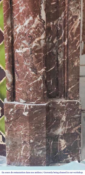 Louis XIV-style fireplace with acroterion, in Rouge du Nord marble-7