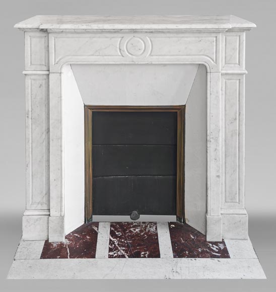 Straight-fronted Louis XV style fireplace, Pompadour model, in Carrara marble-0