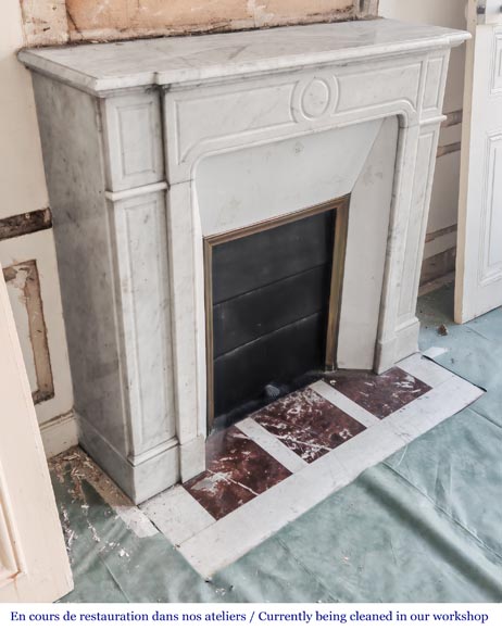 Straight-fronted Louis XV style fireplace, Pompadour model, in Carrara marble-2