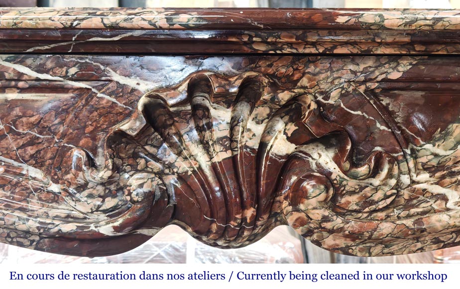 Louis XV style fireplace in Campan marble, decorated with a shell motif-1