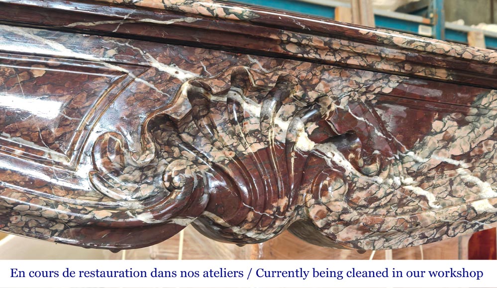 Louis XV style fireplace in Campan marble, decorated with a shell motif-2