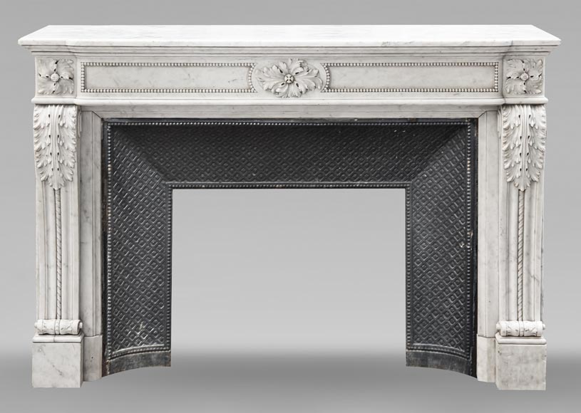 Carrara marble Louis XVI-style fireplace with bead-and-reel ornamentation-0