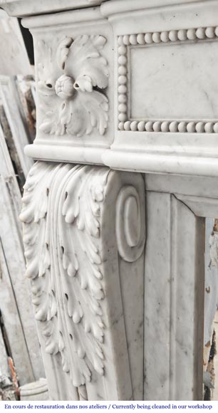 Carrara marble Louis XVI-style fireplace with bead-and-reel ornamentation-5