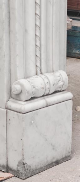 Carrara marble Louis XVI-style fireplace with bead-and-reel ornamentation-6