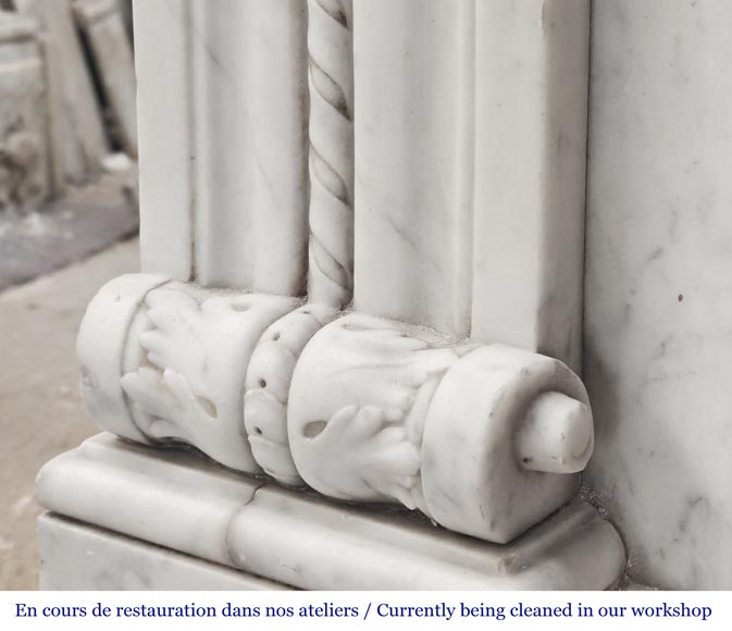 Carrara marble Louis XVI-style fireplace with bead-and-reel ornamentation-7