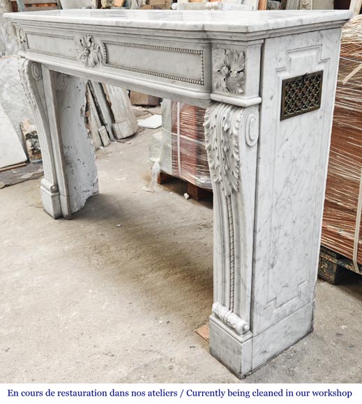 Carrara marble Louis XVI-style fireplace with bead-and-reel ornamentation-8