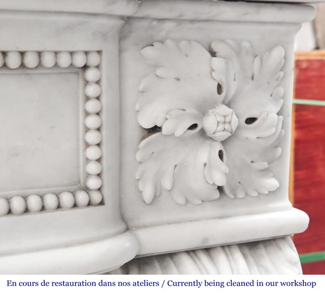 Carrara marble Louis XVI-style fireplace with bead-and-reel ornamentation-10