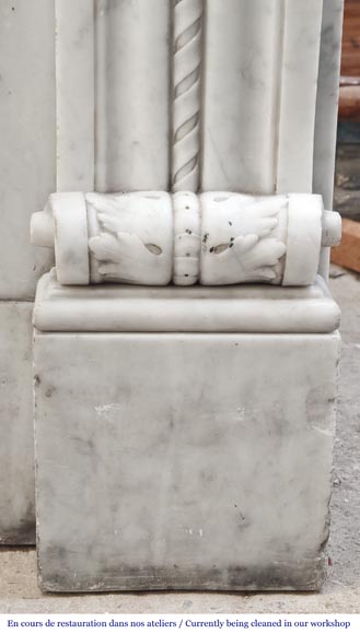 Carrara marble Louis XVI-style fireplace with bead-and-reel ornamentation-11